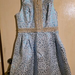 Lilly Pulitzer Blue and Silver Halter Fit and Flare Dress